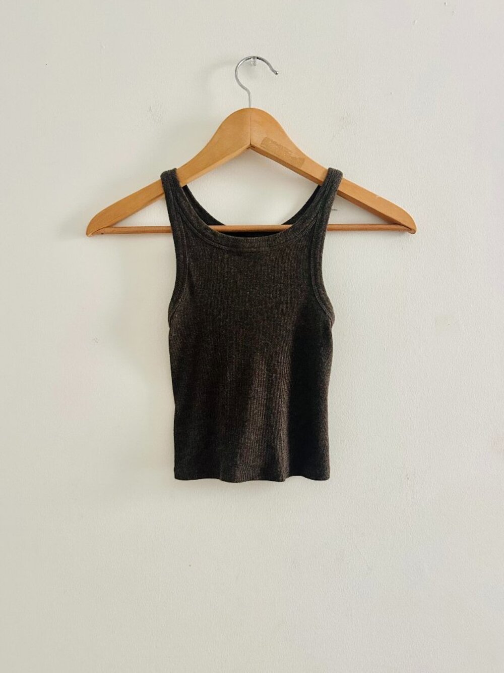 Everlane Ribbed Cropped Tank Top in Dark Brown, Size XXS